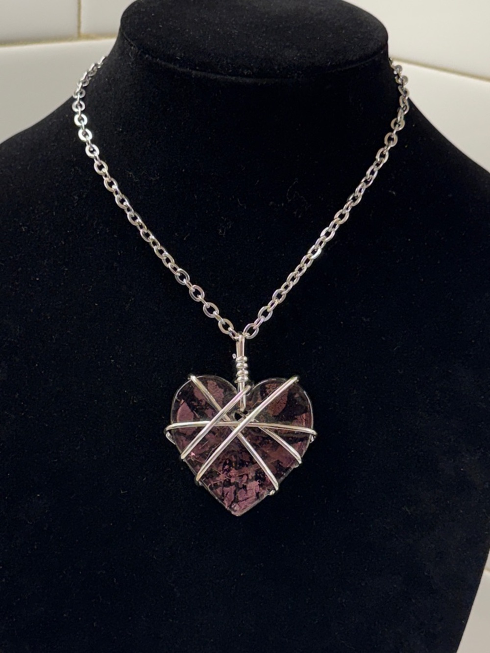 Handcrafted Purple Glass Heart Pendant Necklace
